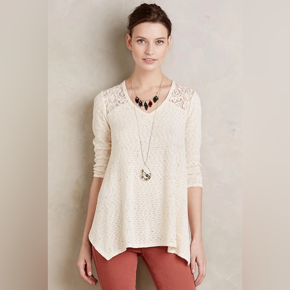 Anthropologie Everleigh Lavardin Lace Tunic Top – Cream | Size Medium